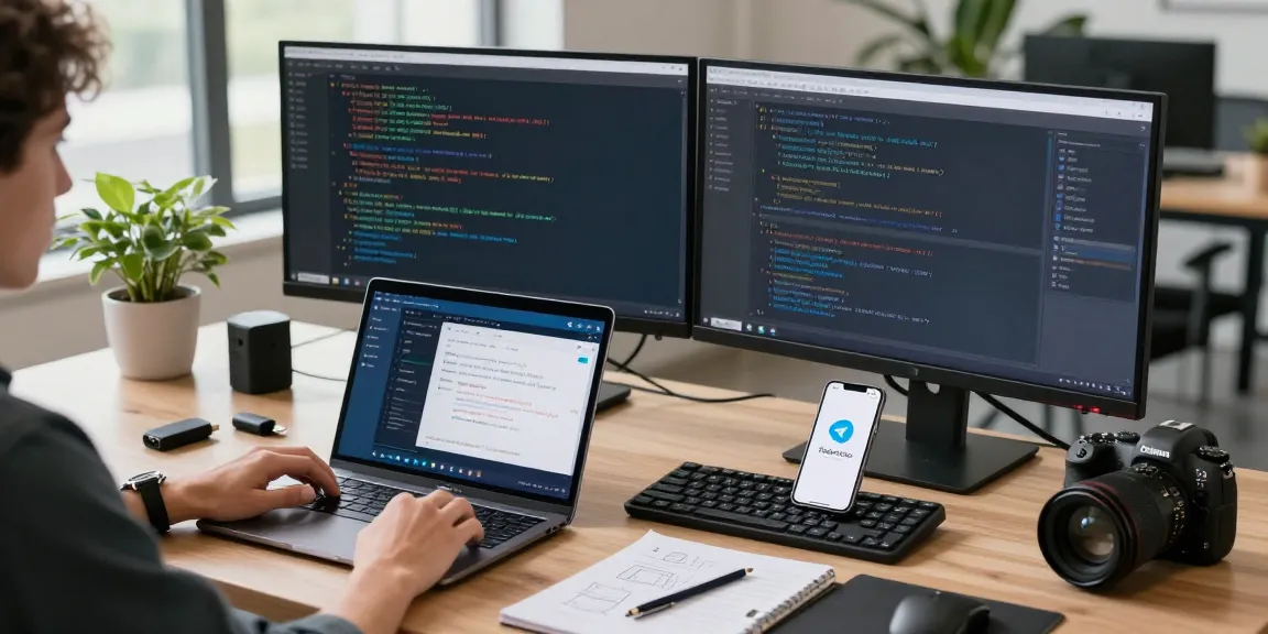 Switching Telegram Chinese language settings on a laptop in an engaging workspace.